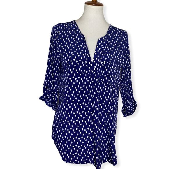 Pixley Blue and White Flower Print Flowy Blouse Size Small - Picture 1 of 6